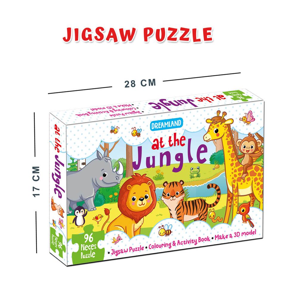 At the Jungle Jigsaw Puzzle for Kids – 96 Pcs | With Colouring & Activity Book and 3D Model