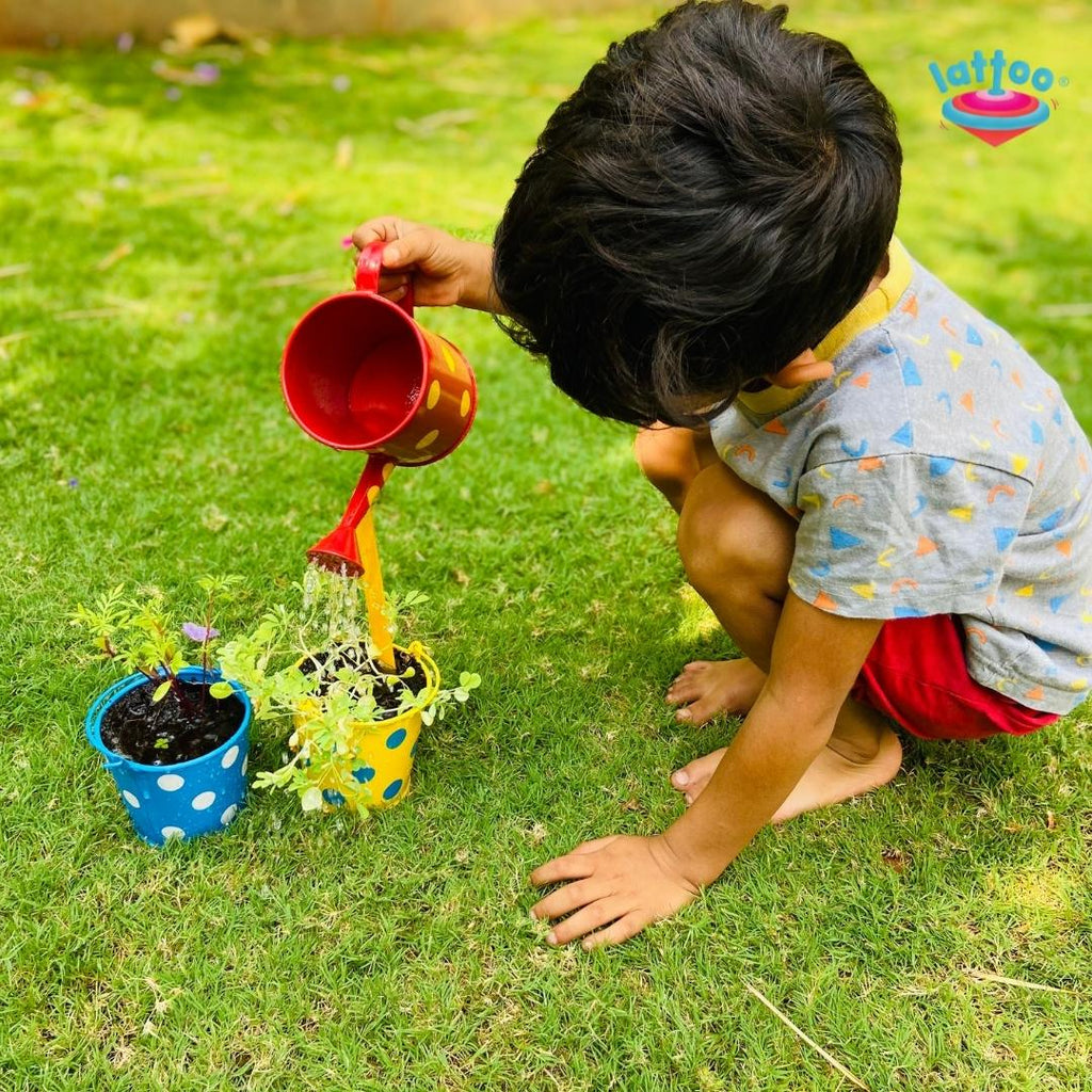 Gardening Tools for Kids - 2 Wooden Tools with a Mini Water Sprinkler can