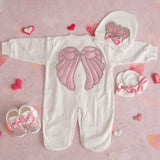 Snickerdoodle White Romper with Pink Crown Patch 4 Piece Set