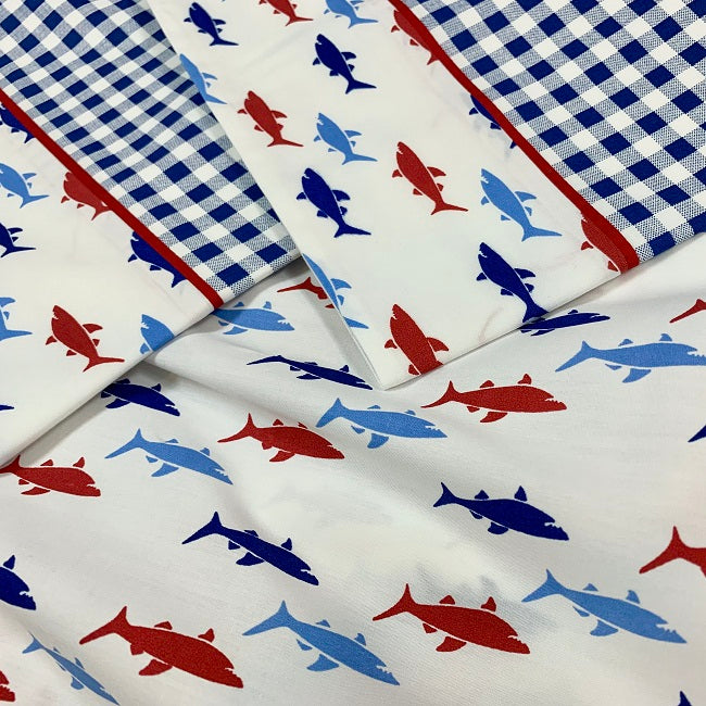 Blue And Red Shark Kids Double Bedsheet