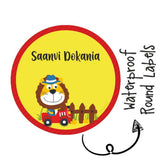 Round Waterproof Labels -Lion on a tracktor