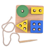 Wooden Shape Sorter - Montessori Colour Recognition Stacker - Lacing Toy