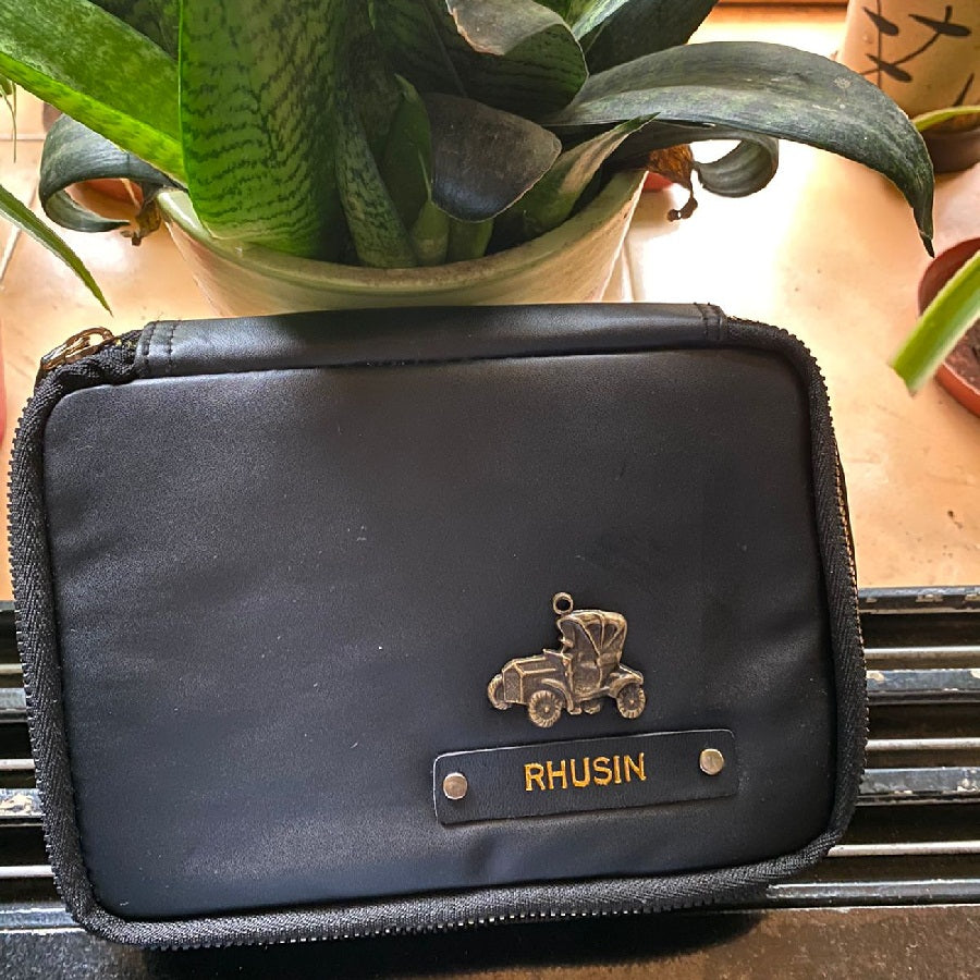 Black Bomber Nappa Leather Toiletry Kit Bag| RUBAB MEN