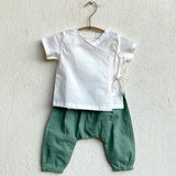 Unisex Organic Essential White Angrakha Top + Mint Pants