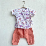 Whitewater Kids Unisex Organic Koi Peach Print  Angrakha Top +  Pants