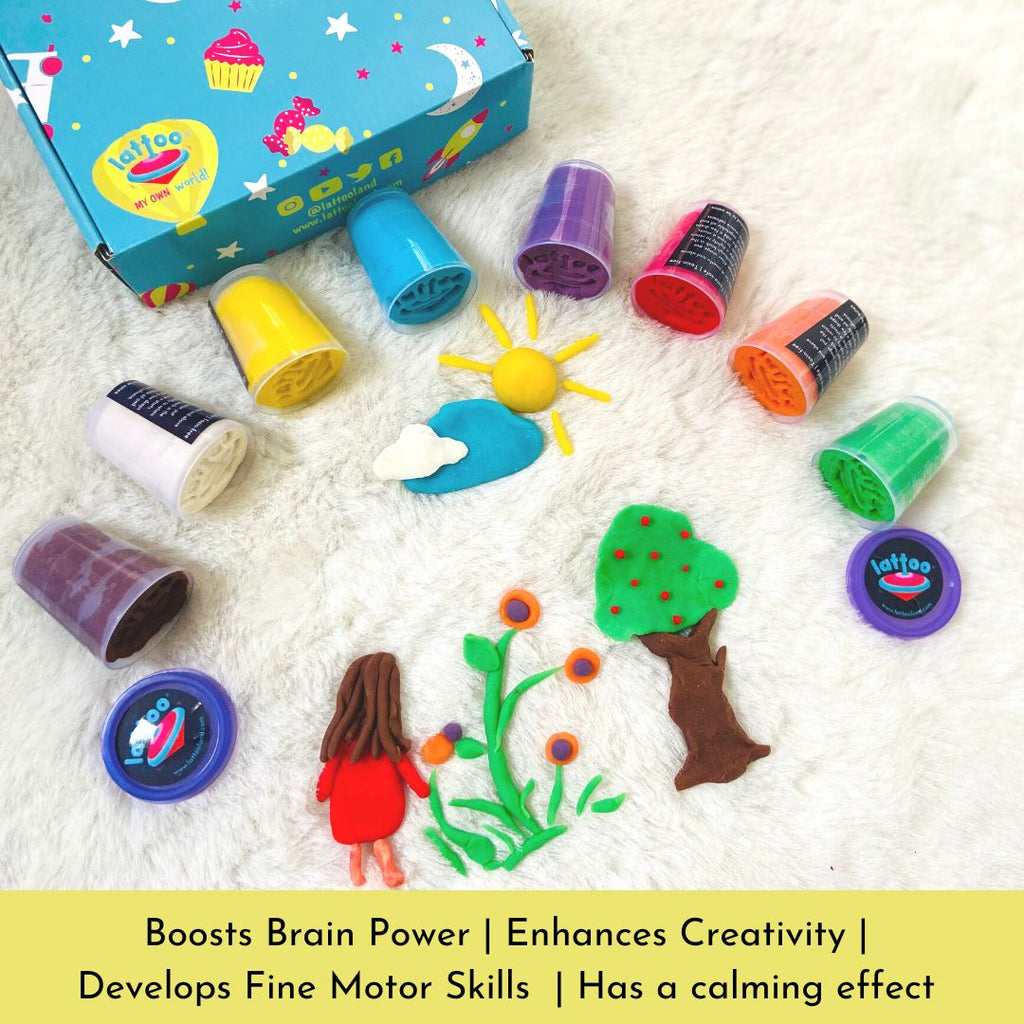 Lattoo Dough - Set of 8 colors of Taste-safe and Toxin-free Clay for Kids