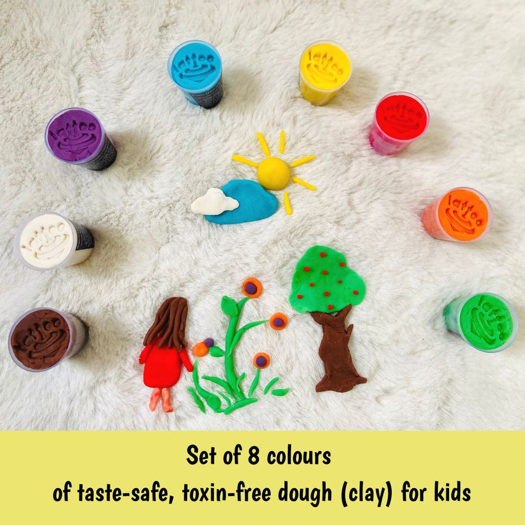 Lattoo Dough - Set of 8 colors of Taste-safe and Toxin-free Clay for Kids