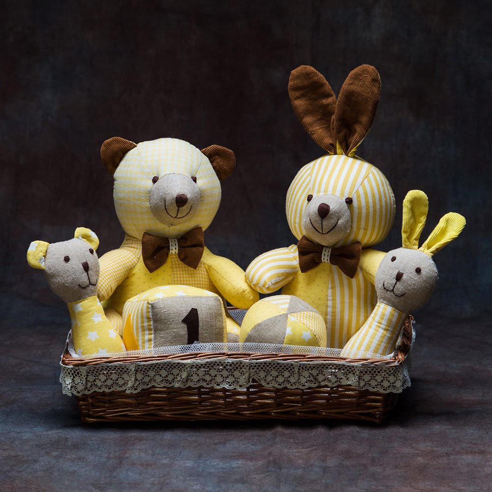 Buy Yellow Twin Teddy Rattle Hamper Online – Popup Kids
